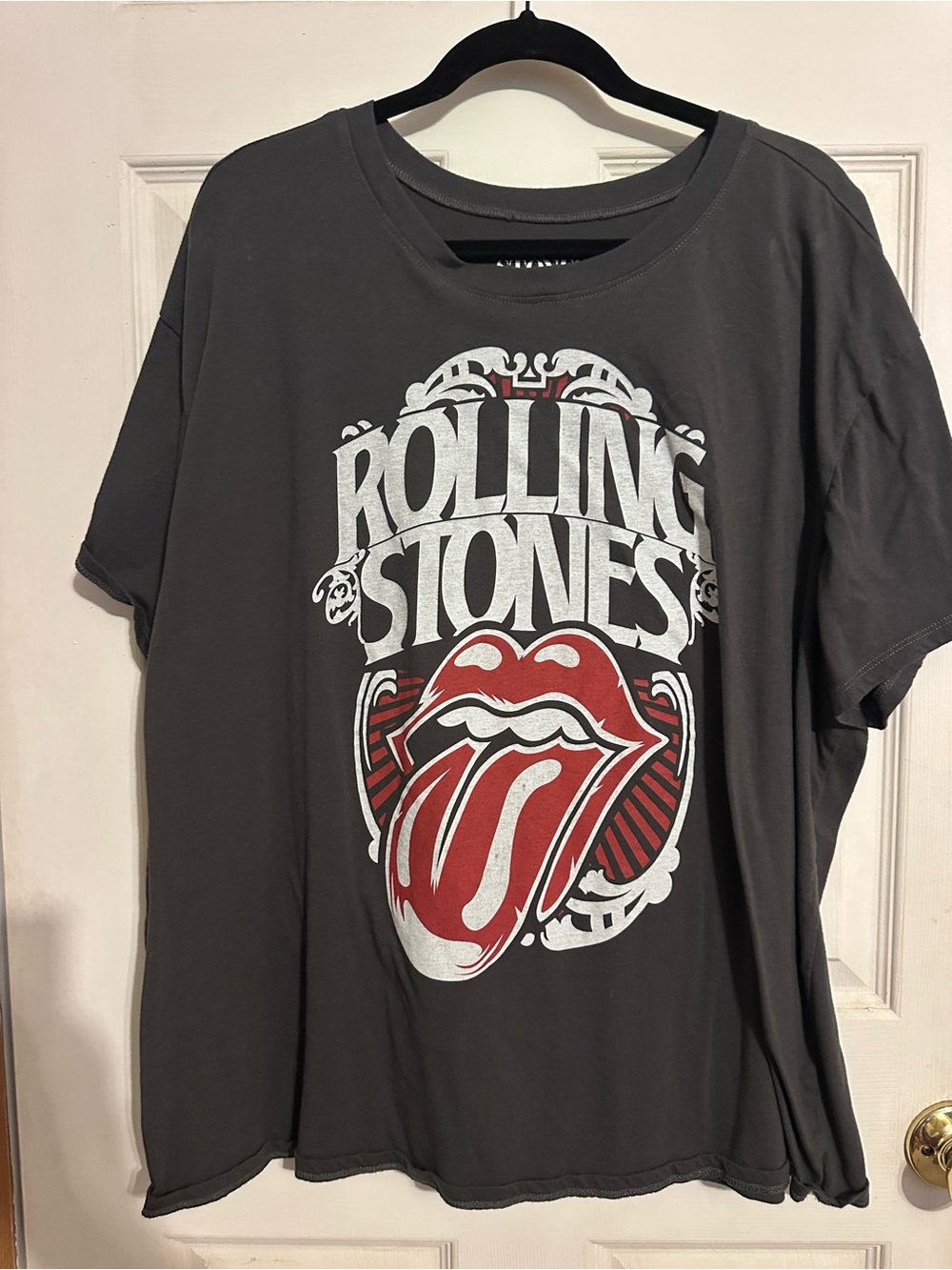 Torrid Rolling Stones Graphic Tee with Iconic Tongue Logo - Charcoal & Red